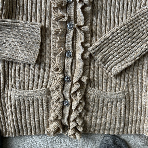 Ruby Rd. Ruffled Tan Cardigan. size L - Picture 5 of 7